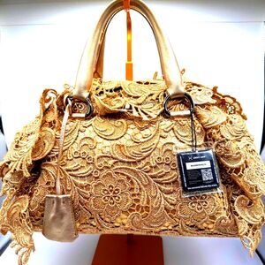 Prada Gold Oro Lace "Pizzo" Bowler Bag